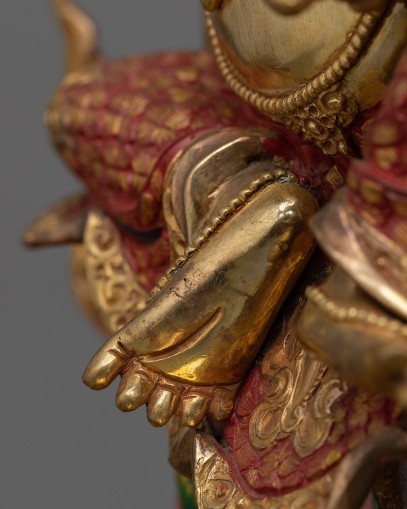 Wealth Deity White Dzambhala Buddhist Statue | Gold Gilded Himalayan Art