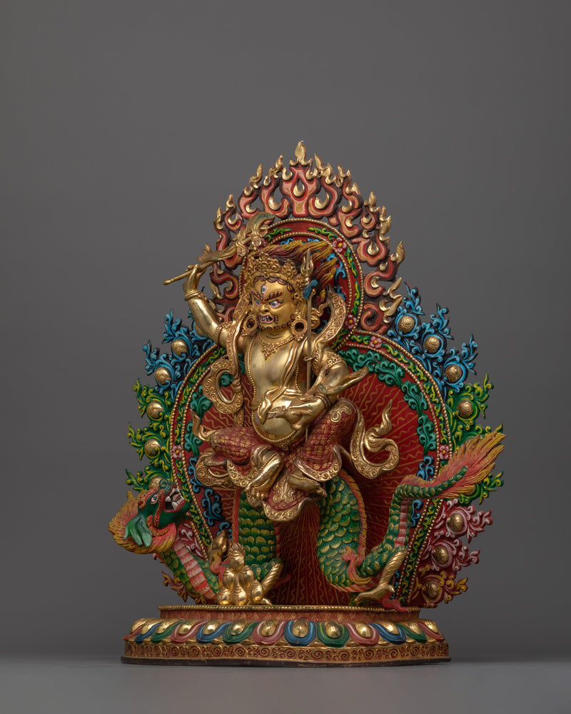 Wealth Deity White Dzambhala Buddhist Statue | Gold Gilded Himalayan Art