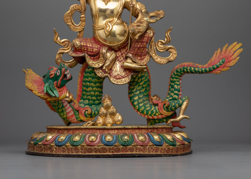 Wealth Deity White Dzambhala Buddhist Statue | Gold Gilded Himalayan Art