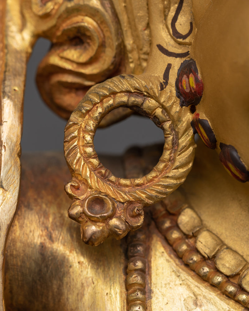 Wealth Deity White Dzambhala Buddhist Statue | Gold Gilded Himalayan Art