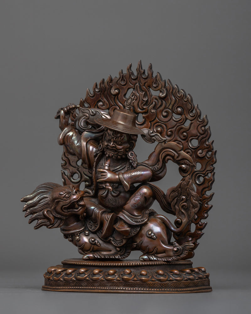 Wrathful Protector Dorje Legpa Sacred Figurine | Oxidized Copper Himalayan Craft