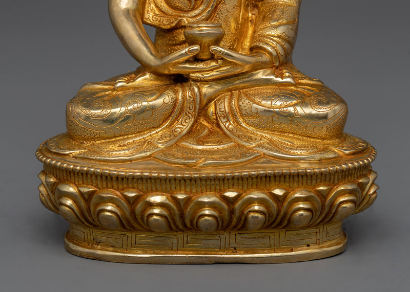 Amida Bosatsu Figurine Sacred Art | Gold Gilded Copper Statue for Sacred Spaces