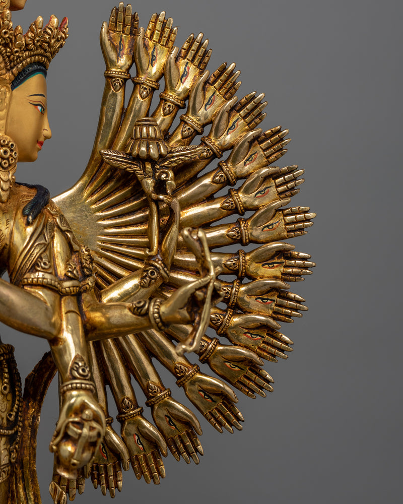 Thousand Armed Chenrezig Hand-Carved Buddhist Statue | Avalokiteshvara Bodhisattva