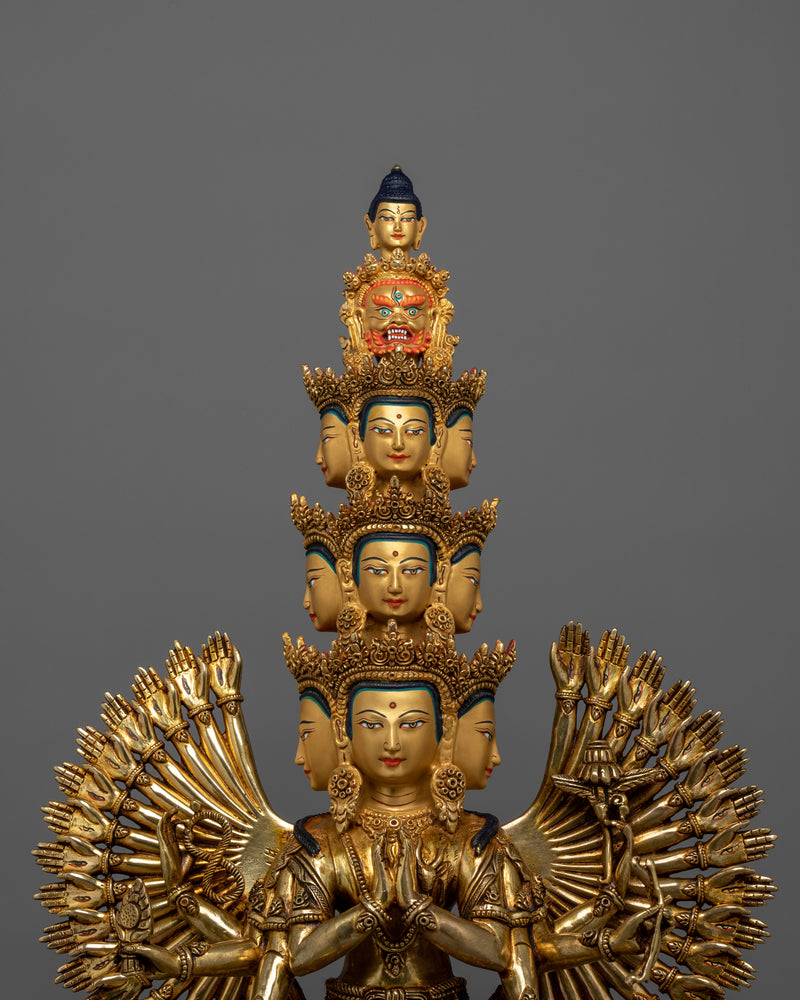 Thousand Armed Chenrezig Hand-Carved Buddhist Statue | Avalokiteshvara Bodhisattva