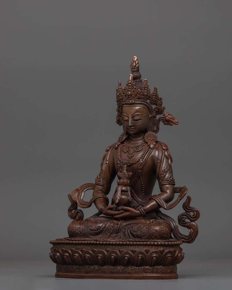 Buddha Amitayus Sculpture  For Buddhist Altar | Handcrafted Copper Sacred Statue