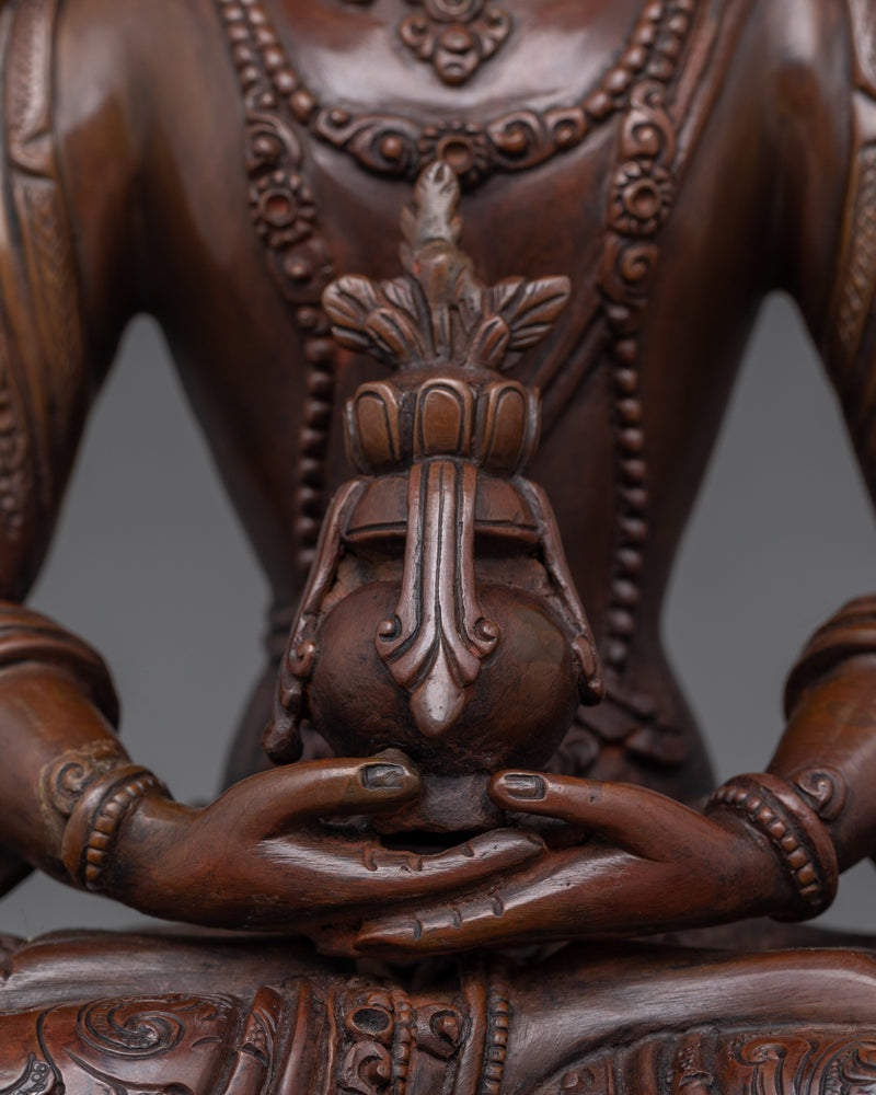 Buddha Amitayus Sculpture  For Buddhist Altar | Handcrafted Copper Sacred Statue