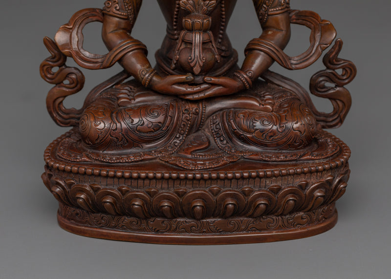 Buddha Amitayus Sculpture  For Buddhist Altar | Handcrafted Copper Sacred Statue