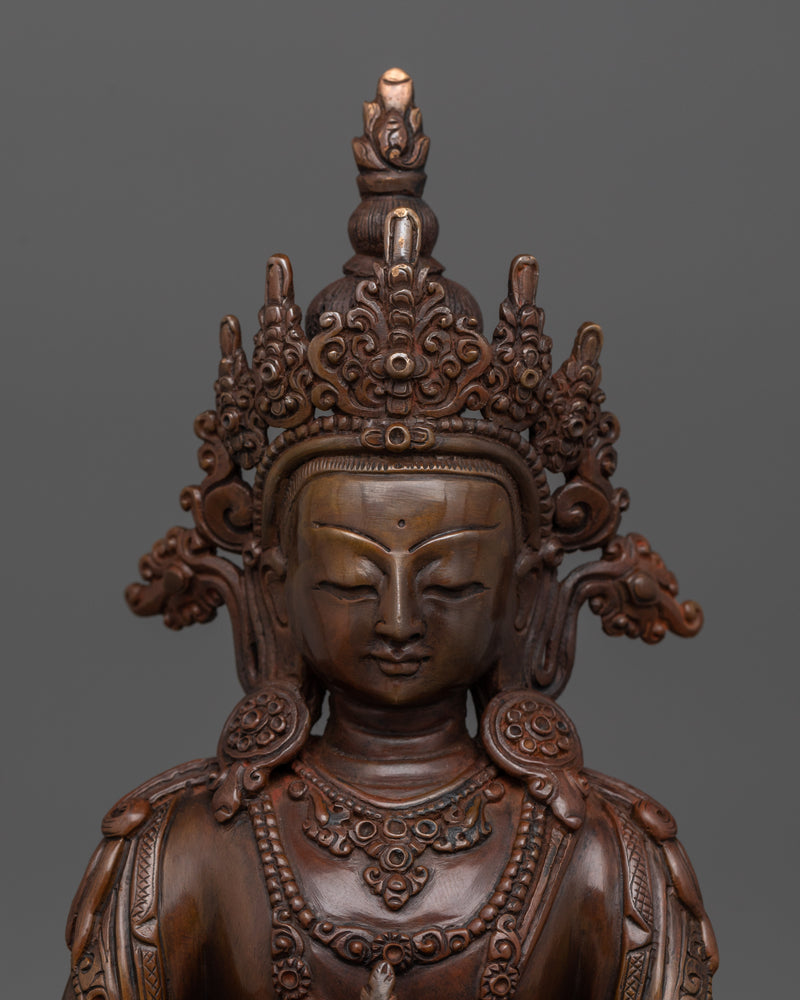 Buddha Amitayus Sculpture  For Buddhist Altar | Handcrafted Copper Sacred Statue