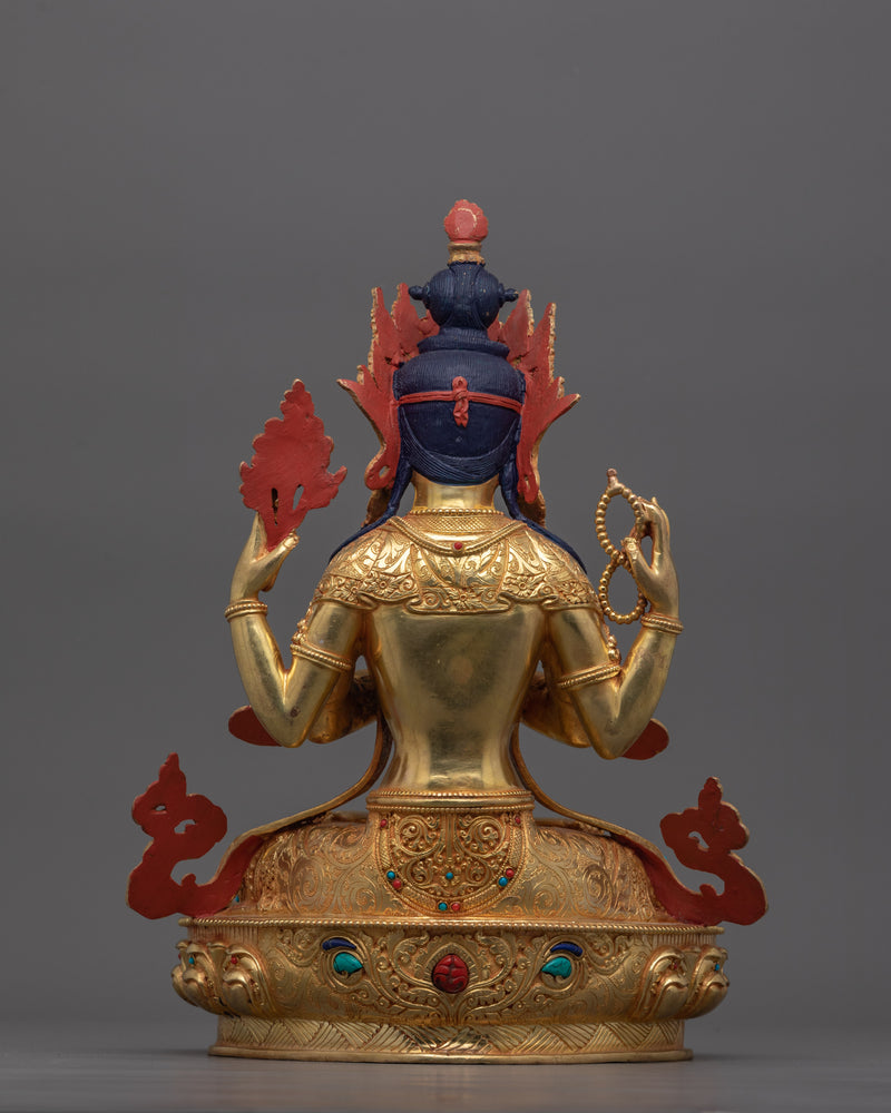 24K Gold Peaceful Figurine of Chenresig | Cultivation of Compassion