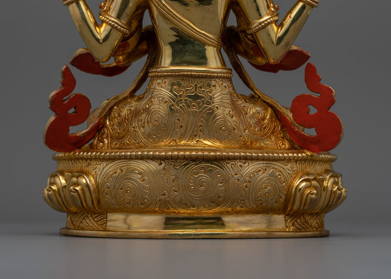 24K Gold Chenrezig Tranquil Sculpture | Embodiment of Compassion