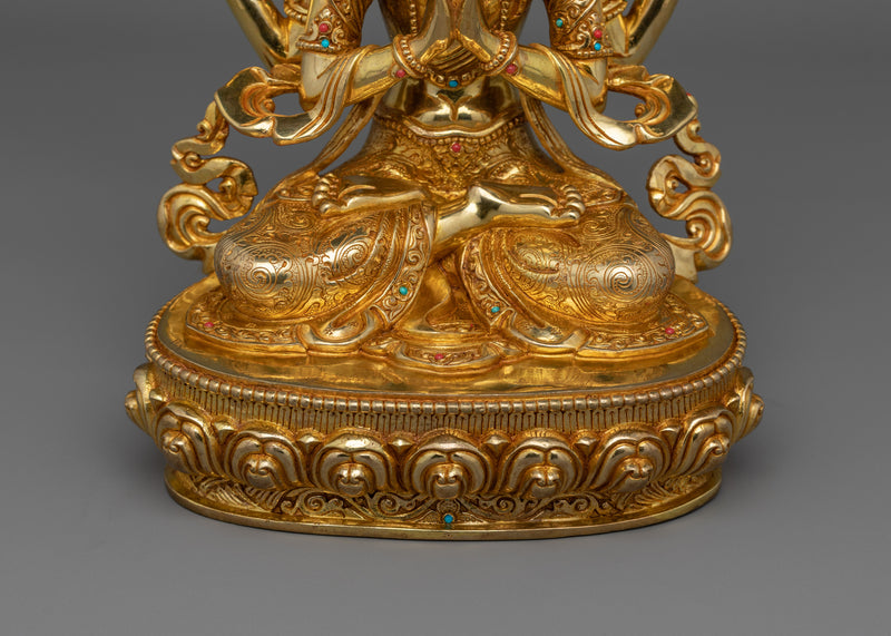 24K Gold Chenrezig Tranquil Sculpture | Embodiment of Compassion