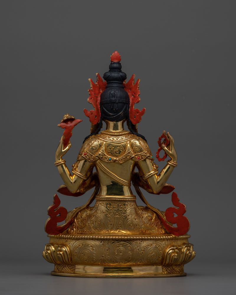 24K Gold Chenrezig Tranquil Sculpture | Embodiment of Compassion