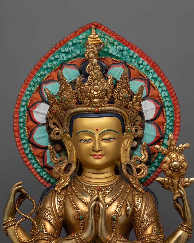 Chenrezig Bodhisattva Altar Statue | 24K Gold Gilded Masterpiece