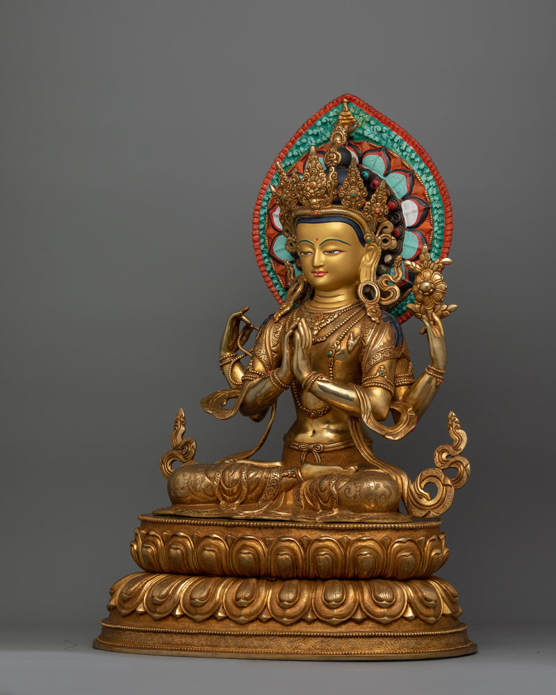 Chenrezig Bodhisattva Altar Statue | 24K Gold Gilded Masterpiece