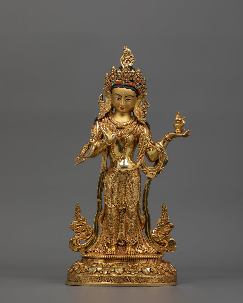 Traditionally Hand-crafted Guru Rinpoche with Two Consorts Sculpture | Tibetan Master