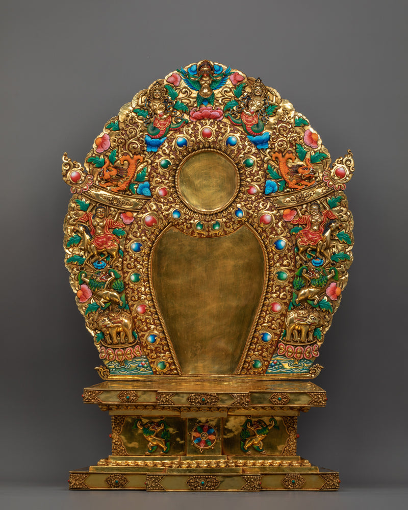 Traditionally Hand-crafted Guru Rinpoche with Two Consorts Sculpture | Tibetan Master