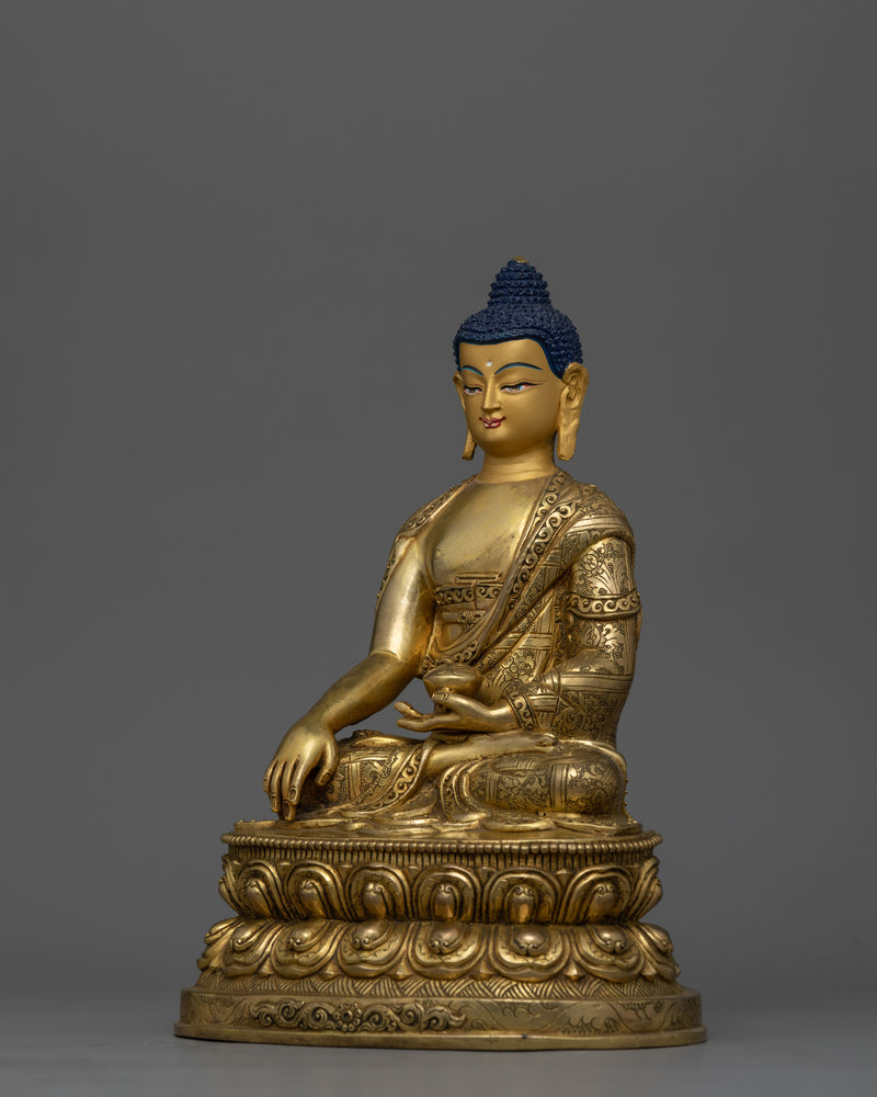 Handcrafted Shakyamuni Buddha Sacred Statue | 24K Gold Gilded Copper Art