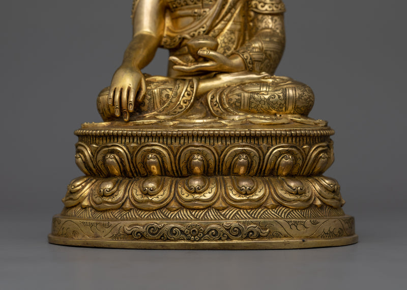 Handcrafted Shakyamuni Buddha Sacred Statue | 24K Gold Gilded Copper Art