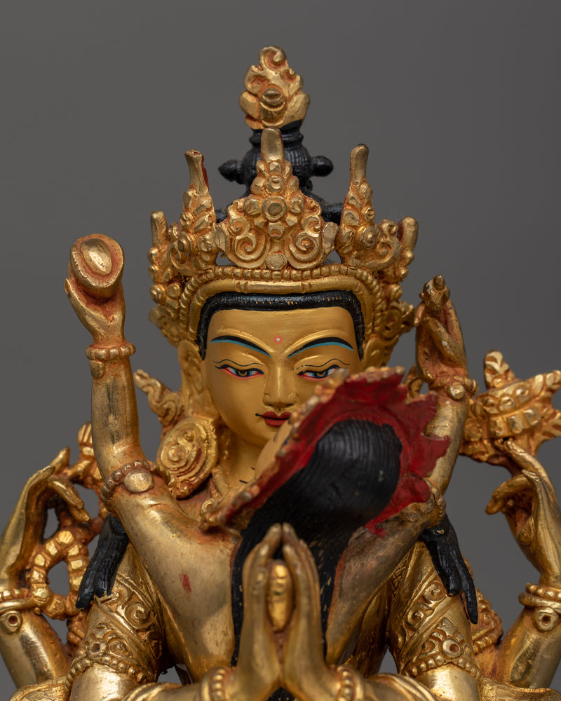 Bodhisattva Buddhist Chenrezig with Consort Figurine | Tibetan Yab-Yum Statue for Altar