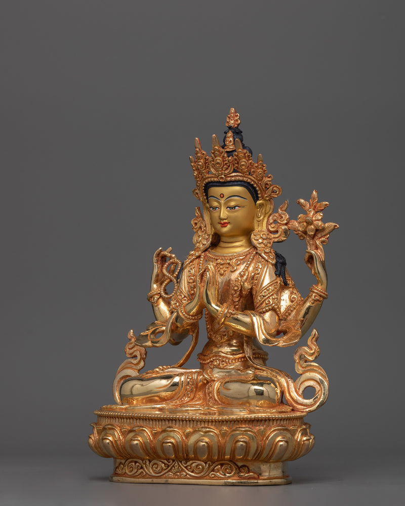 Tibetan Chenrezig Bodhisattva of Compassion Statue | Handcrafted for Meditation Practice