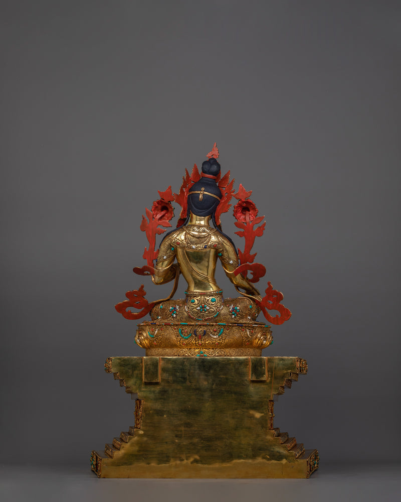 Exquisite Green Tara Statue | 40.4” Handcrafted Copper Statue with 24K Gold Gilding