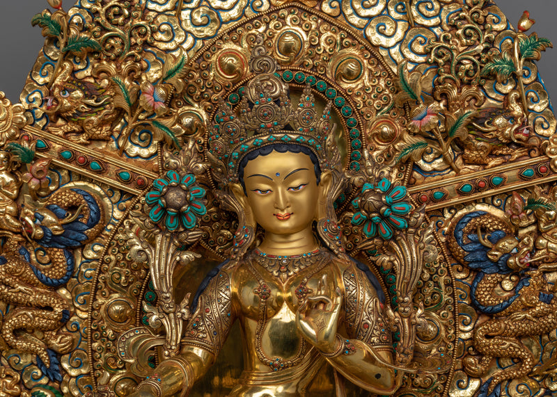 Exquisite Green Tara Statue | 40.4” Handcrafted Copper Statue with 24K Gold Gilding