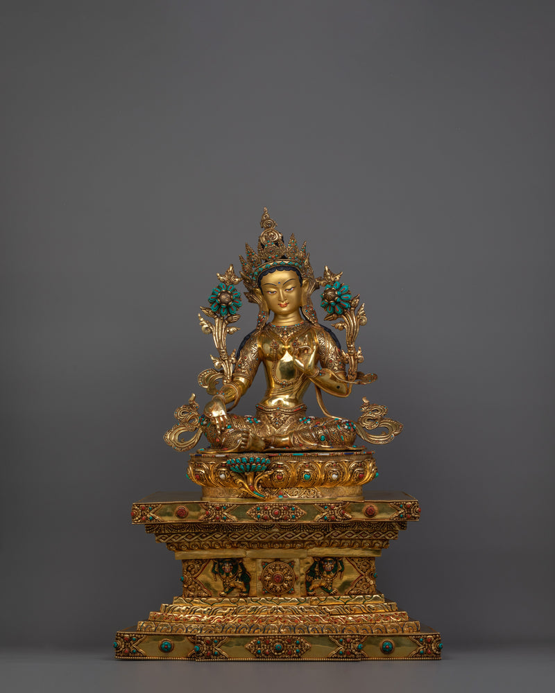 Exquisite Green Tara Statue | 40.4” Handcrafted Copper Statue with 24K Gold Gilding