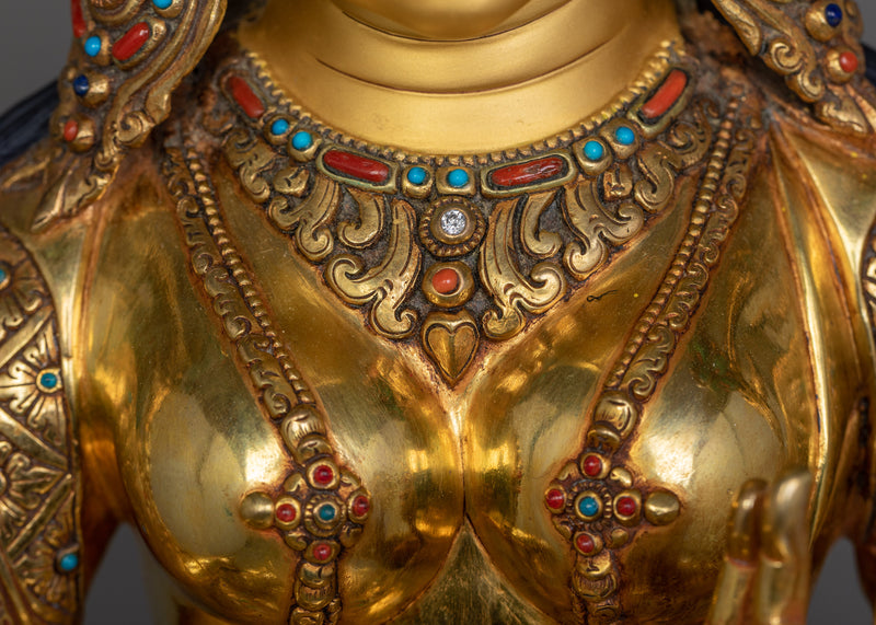 Exquisite Green Tara Statue | 40.4” Handcrafted Copper Statue with 24K Gold Gilding