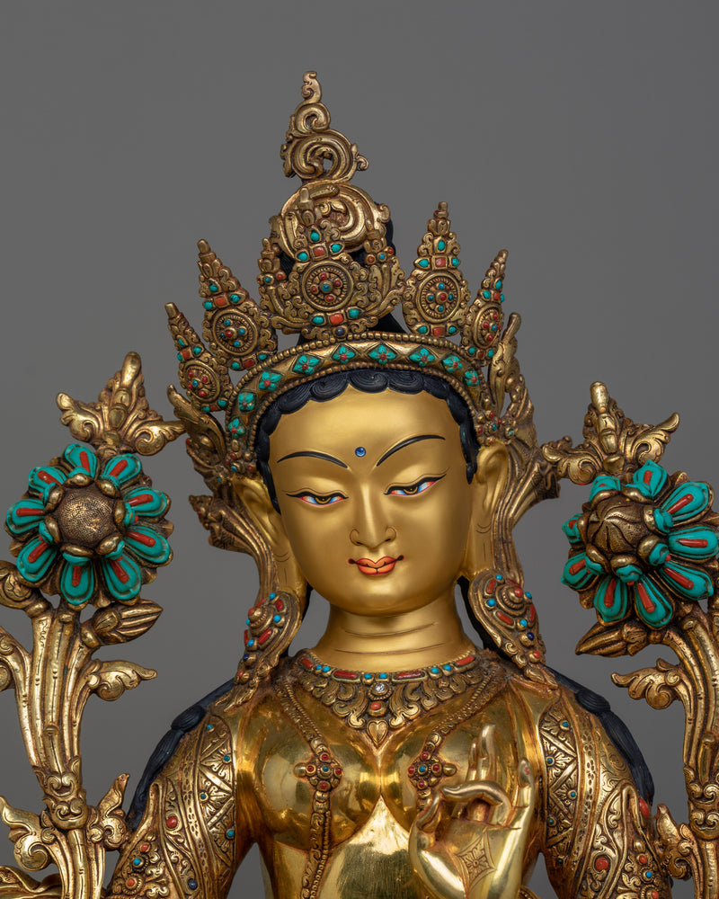 Exquisite Green Tara Statue | 40.4” Handcrafted Copper Statue with 24K Gold Gilding