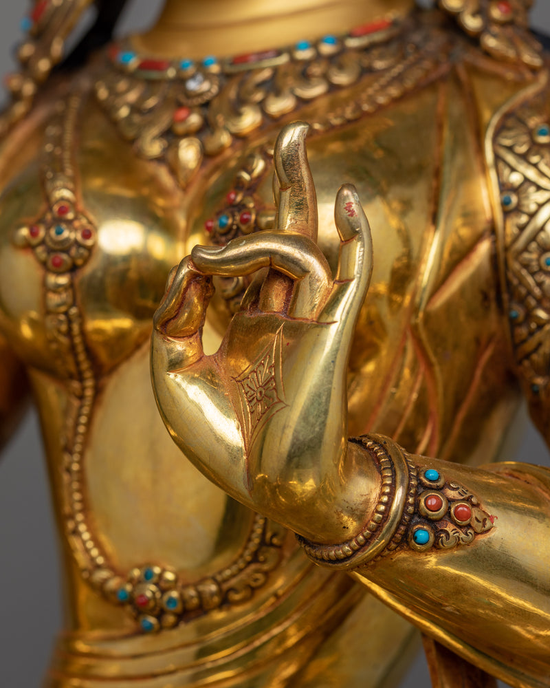 Exquisite Green Tara Statue | 40.4” Handcrafted Copper Statue with 24K Gold Gilding