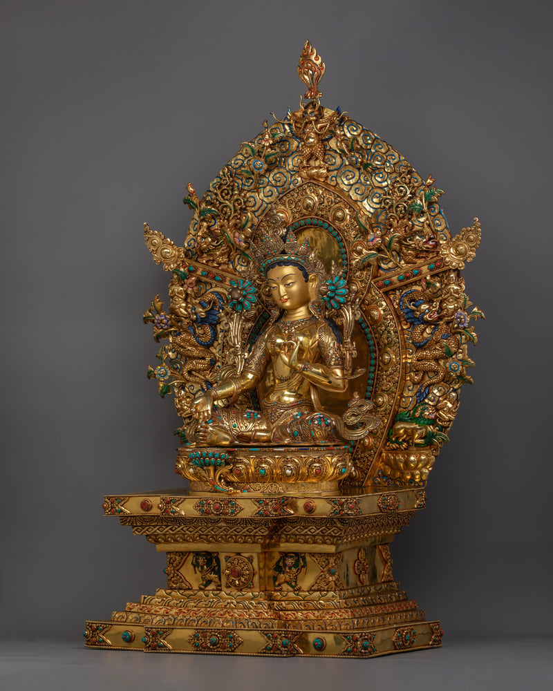 Exquisite Green Tara Statue | 40.4” Handcrafted Copper Statue with 24K Gold Gilding