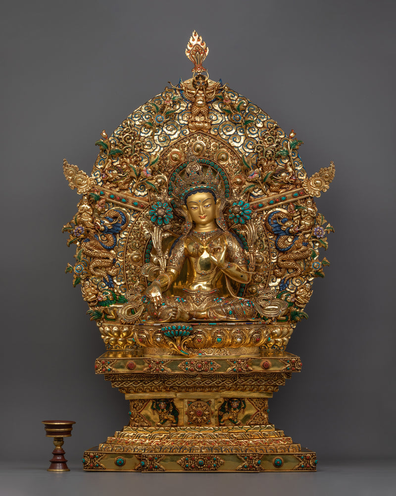 Exquisite Green Tara Statue | 40.4” Handcrafted Copper Statue with 24K Gold Gilding