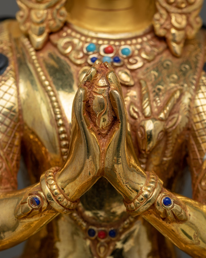 One Thousand Armed Chenrezig Statue | 32.1” 24K Gold Gilded Copper Artwork