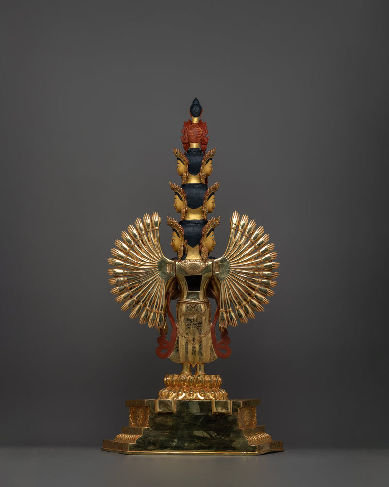 One Thousand Armed Chenrezig Statue | 32.1” 24K Gold Gilded Copper Artwork