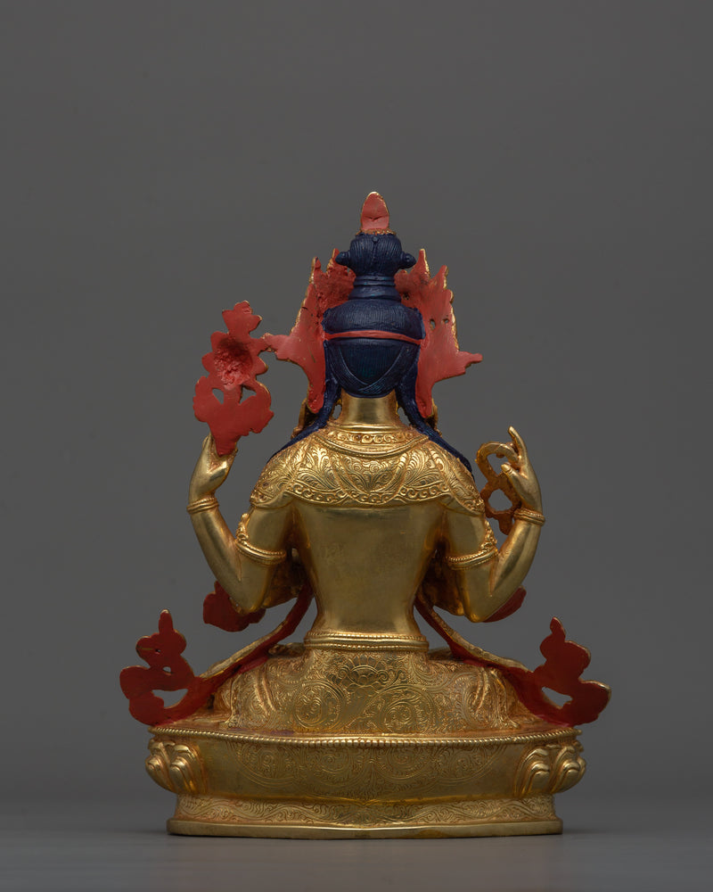 24K Gold Bodhisattva Deity Chenresig Statue | Tranquil Bodhisattva