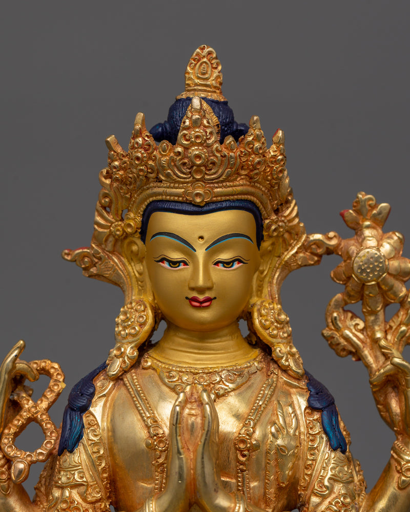 24K Gold Bodhisattva Deity Chenresig Statue | Tranquil Bodhisattva