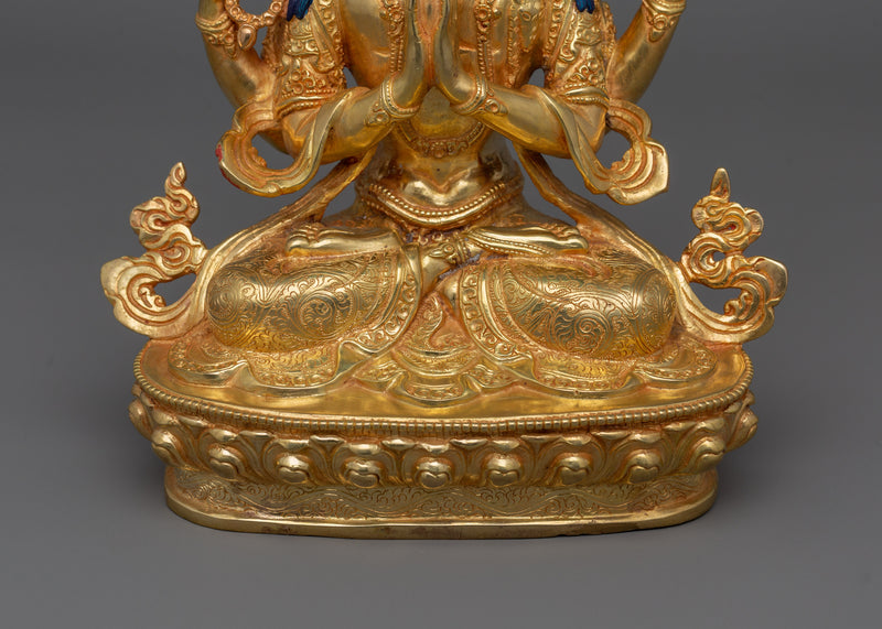 24K Gold Bodhisattva Deity Chenresig Statue | Tranquil Bodhisattva