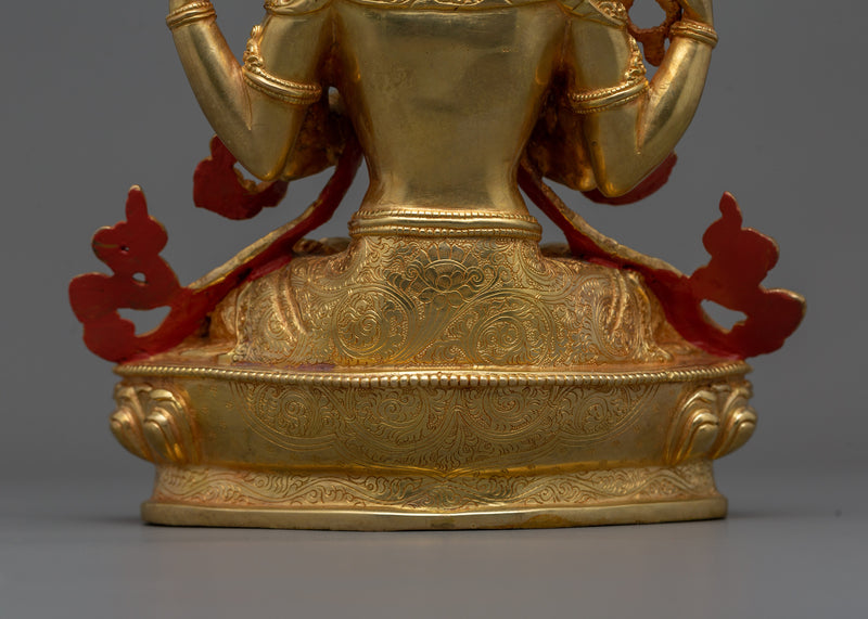 24K Gold Bodhisattva Deity Chenresig Statue | Tranquil Bodhisattva