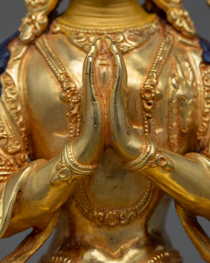 24K Gold Bodhisattva Deity Chenresig Statue | Tranquil Bodhisattva