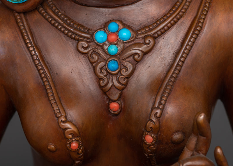 Oxidized Copper Mother of Liberation Green Tara Sculpture | Shyama Tara Compassionate Deity