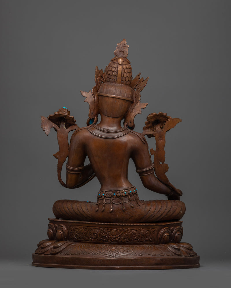 Oxidized Copper Mother of Liberation Green Tara Sculpture | Shyama Tara Compassionate Deity