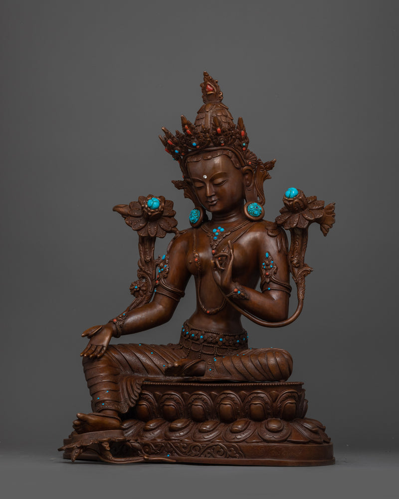 Oxidized Copper Mother of Liberation Green Tara Sculpture | Shyama Tara Compassionate Deity