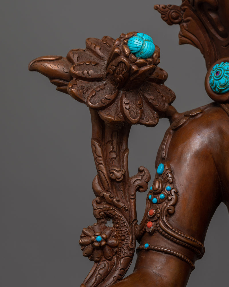 Oxidized Copper Mother of Liberation Green Tara Sculpture | Shyama Tara Compassionate Deity