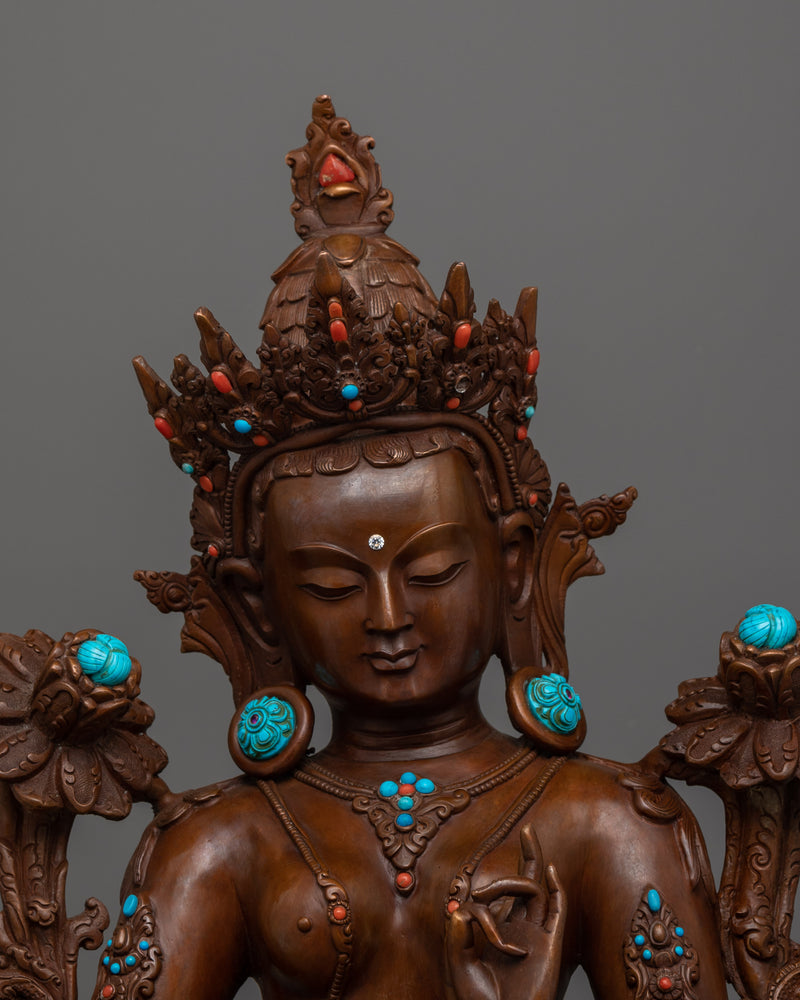 Oxidized Copper Mother of Liberation Green Tara Sculpture | Shyama Tara Compassionate Deity