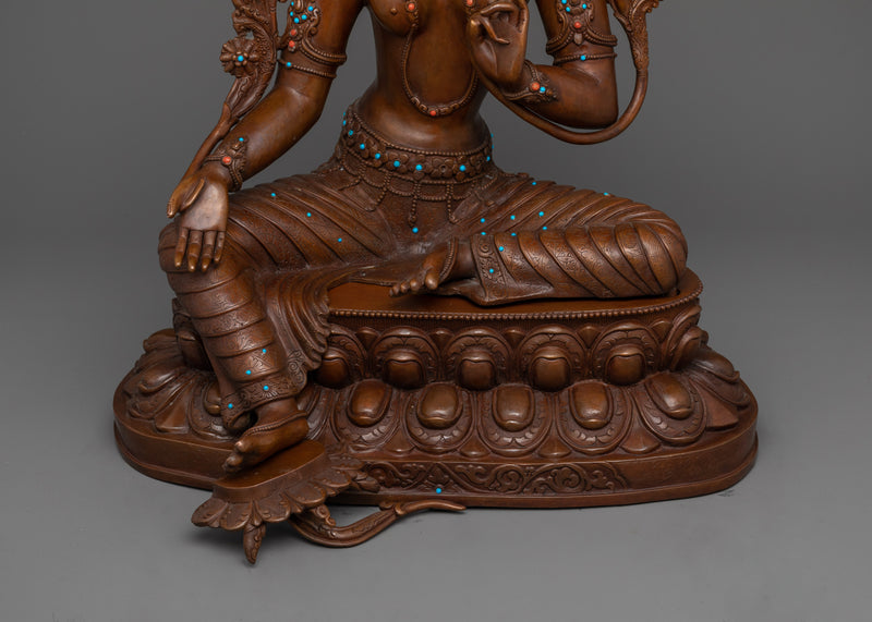 Oxidized Copper Mother of Liberation Green Tara Sculpture | Shyama Tara Compassionate Deity