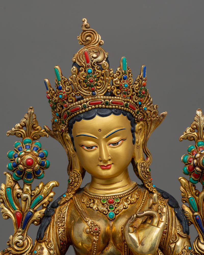 Tibetan Green Tara Female Deity Statue | Himalayan Goddess Tara Sculpture