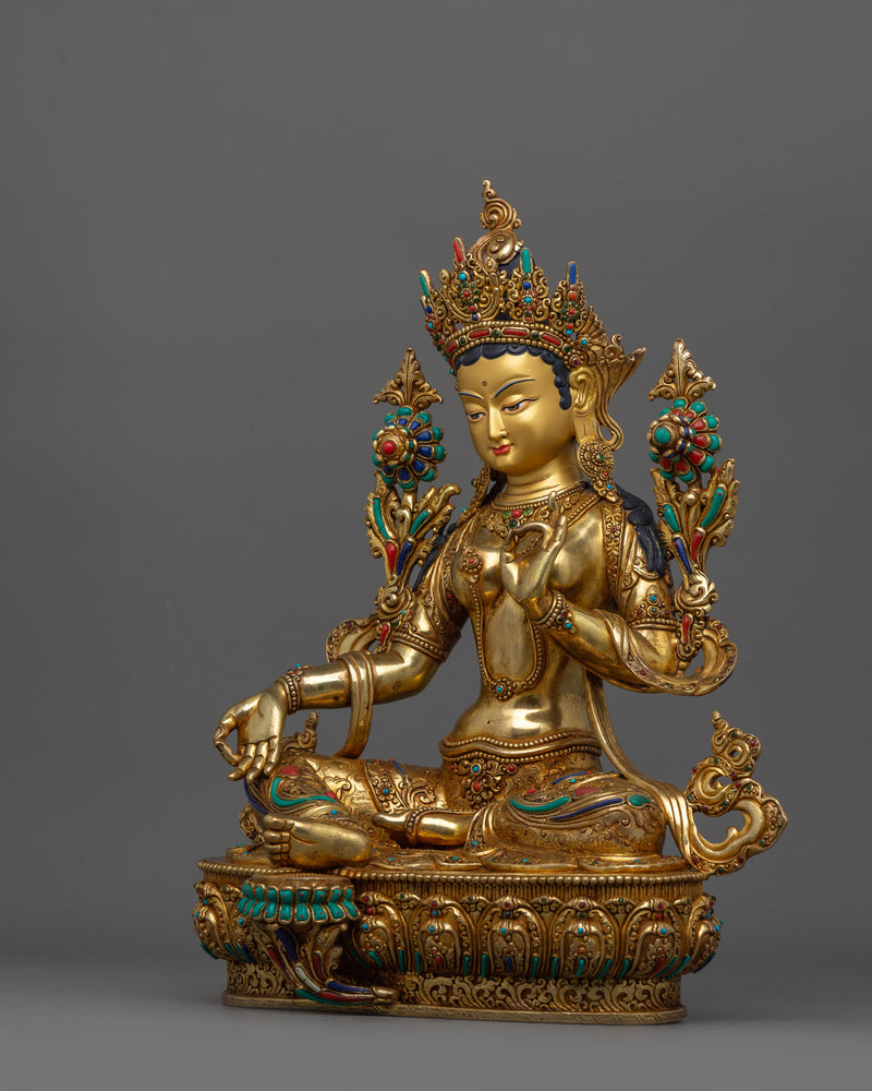 Tibetan Green Tara Female Deity Statue | Himalayan Goddess Tara Sculpture