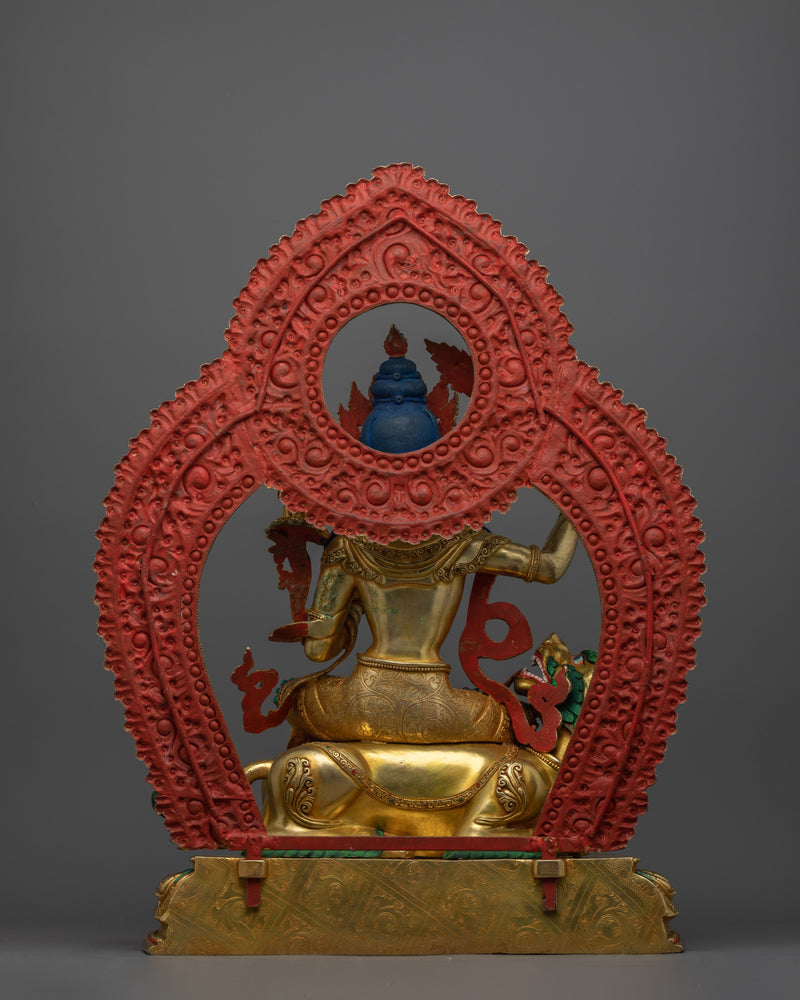 Wisdom Deity Simhanada Manjushri Statue on a Lion | Handmade in Nepal