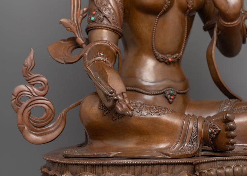 Green Tara Saviouress Deity Sculpture | Female Buddha of Compassion and Protection