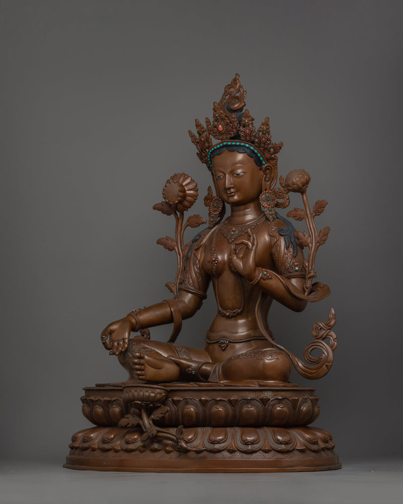 Green Tara Saviouress Deity Sculpture | Female Buddha of Compassion and Protection